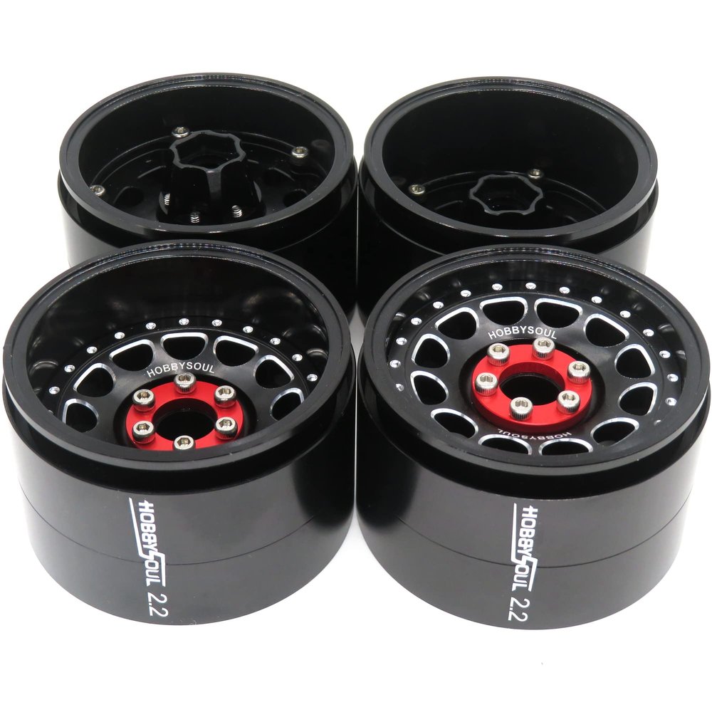 hobbysoul RC 2.2 Beadlock Wheels Adjustable 4 Offsets Rims Wide 1.57'' (40mm) for Gen8 Everest gen 7 Pro / SCX10 Capra Wraith / TRX4 AMG 6x6, (4-Pack)