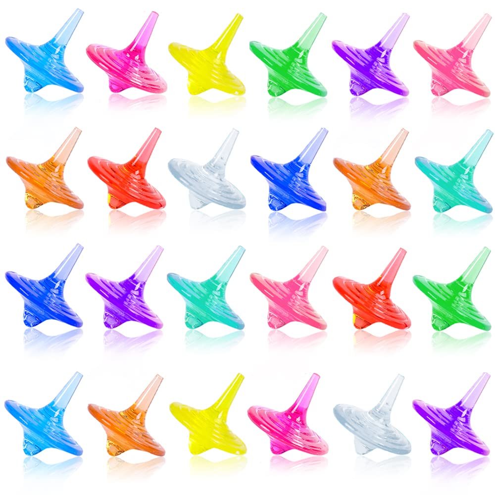 SPRMUD Childrens Acrylic Spinning Tops Gems Toys, Colorful Durable Shiny Crystal Small Tops for Boys Girls Kids Game in Family/Party/School/Kindergarten Game/Reword/Gift/Education (24 PCS)