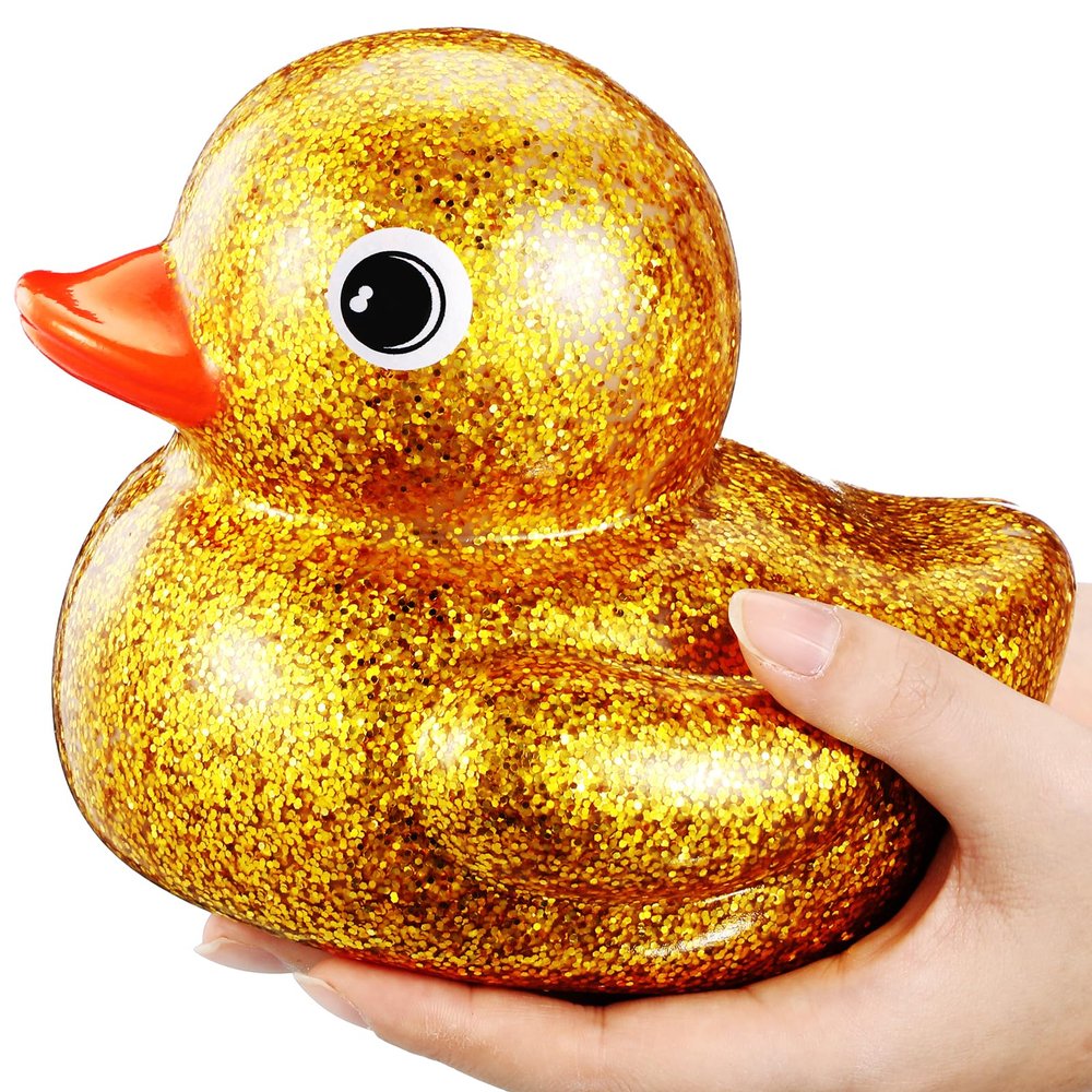 Honoson 6.89 Inch Giant Glitter Rubber Duck Big Glitter Rubber Duck Large Sparkly Duckling Bath Toy with Squeaky Sound for Summer Baby Shower Birthday Party Favor Gift(Gold)