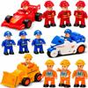 FUNERICA 12-Pcs People Figures and Toy Cars Playset - Fireman, Police, Construction Workers - Pretend Play Vehicle & Figurine Set Accessories for Kids - Emergency Rescue & Construction Toys view 1