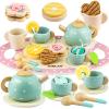 Wooden Tea Set for Little Girls Play Food Pretend Play Kitchen Accessories for 3 4 5 Years Old Girls and Boys Toddler Princess Tea Time Party Food Toys view 1