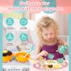 Wooden Tea Set for Little Girls Play Food Pretend Play Kitchen Accessories for 3 4 5 Years Old Girls and Boys Toddler Princess Tea Time Party Food Toys view 4