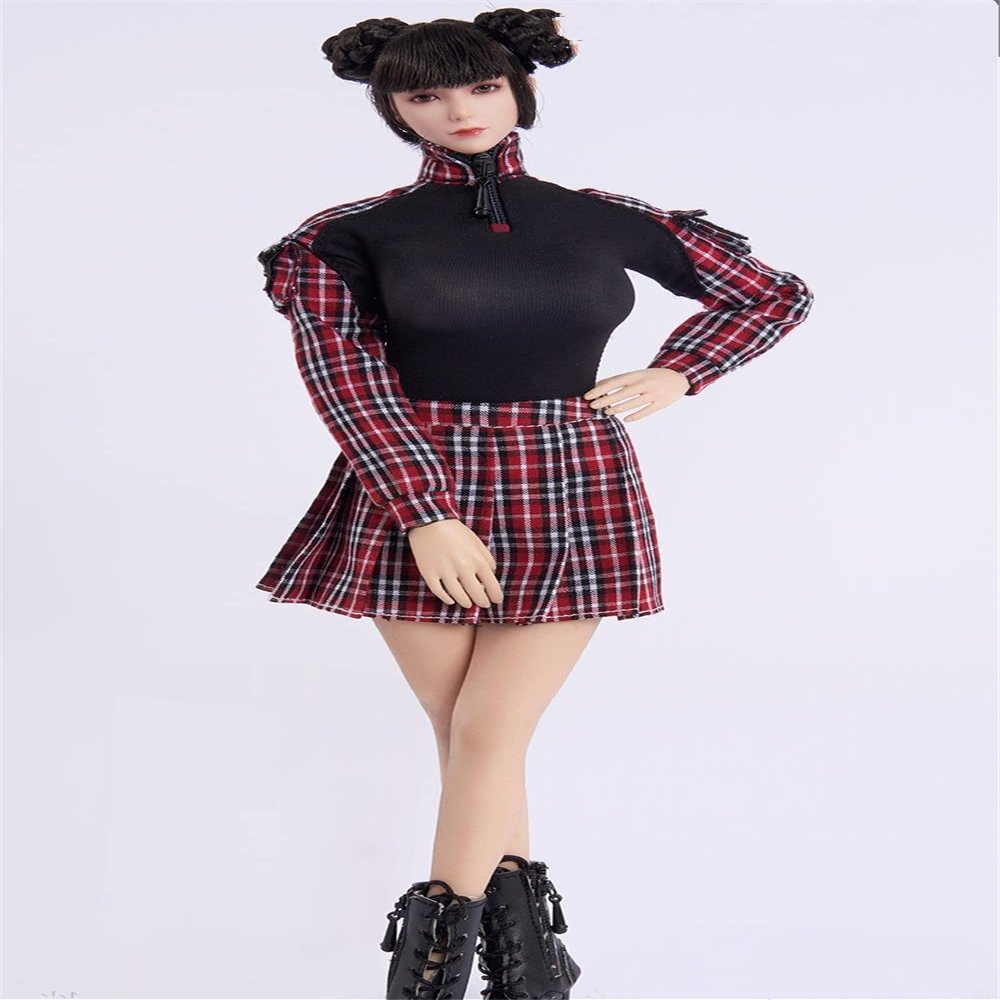 1/6 Scale Female Clothes,Female Red Plaid Top Clothes and Skirt Suit Costume Clothing for 12inch PH TBL JO Action Figure Body (A)