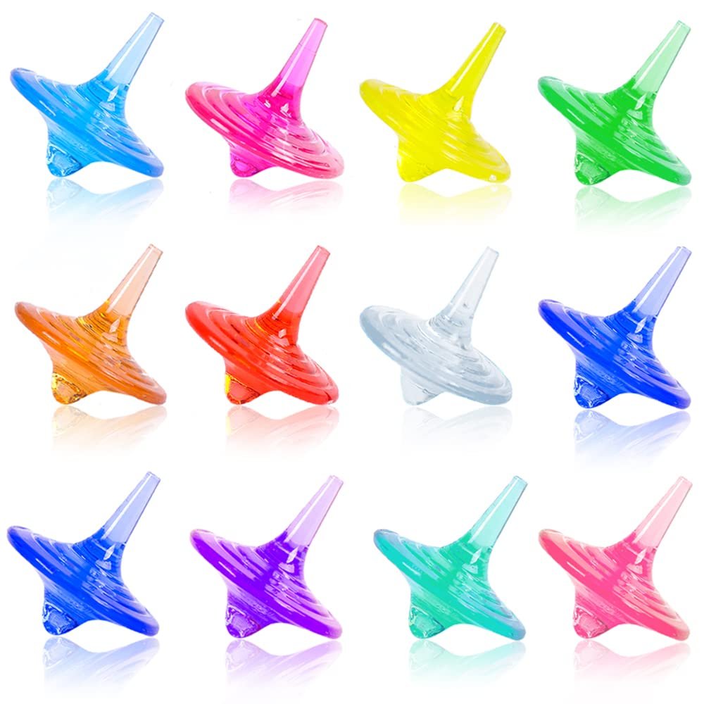 SPRMUD Childrens Acrylic Spinning Tops Gems Toys, Colorful Durable Shiny Crystal Small Tops for Boys Girls Kids Game in Family/Party/School/Kindergarten Game/Reword/Gift/Education (12 PCS)