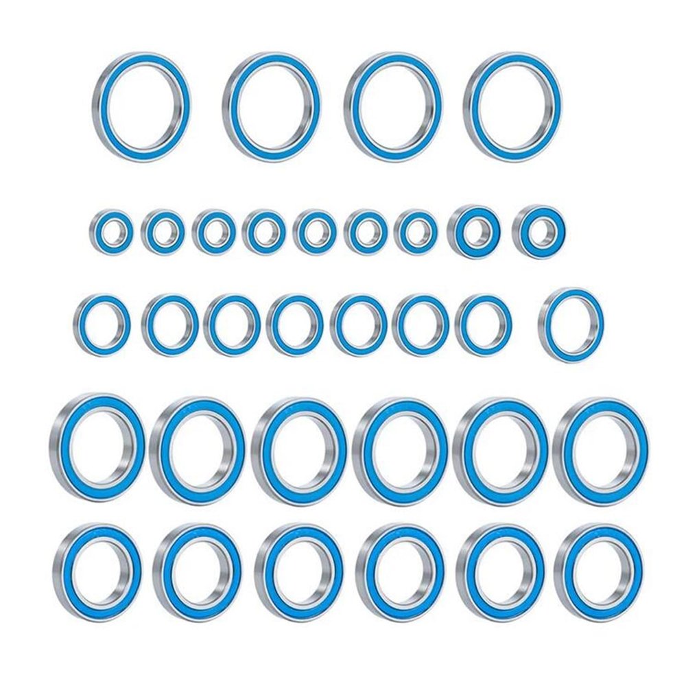 BRKRC 33Pcs RC Wheel Hub Chrome Steel Blue Rubber Sealed Bearings Set for Tra-xxas 8s X-Maxx RC Car Upgrade Parts