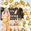 A Baby is Brewing Baby Shower Decorations Beer - White and Gold Balloon Garland with Backdrop, Cake Topper, Diaper Party Decorations for Gender Reveal Pregnancy Celebration view 2