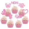 28Pcs Glitter Pink Happy Mother's Day Cupcake Toppers Mom Butterfly Rose Heart Cupcake Picks for Mother's Day Party Decoration Best Mom Birthday Cupcake Decorations view 1