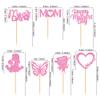 28Pcs Glitter Pink Happy Mother's Day Cupcake Toppers Mom Butterfly Rose Heart Cupcake Picks for Mother's Day Party Decoration Best Mom Birthday Cupcake Decorations view 2