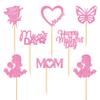 28Pcs Glitter Pink Happy Mother's Day Cupcake Toppers Mom Butterfly Rose Heart Cupcake Picks for Mother's Day Party Decoration Best Mom Birthday Cupcake Decorations view 3