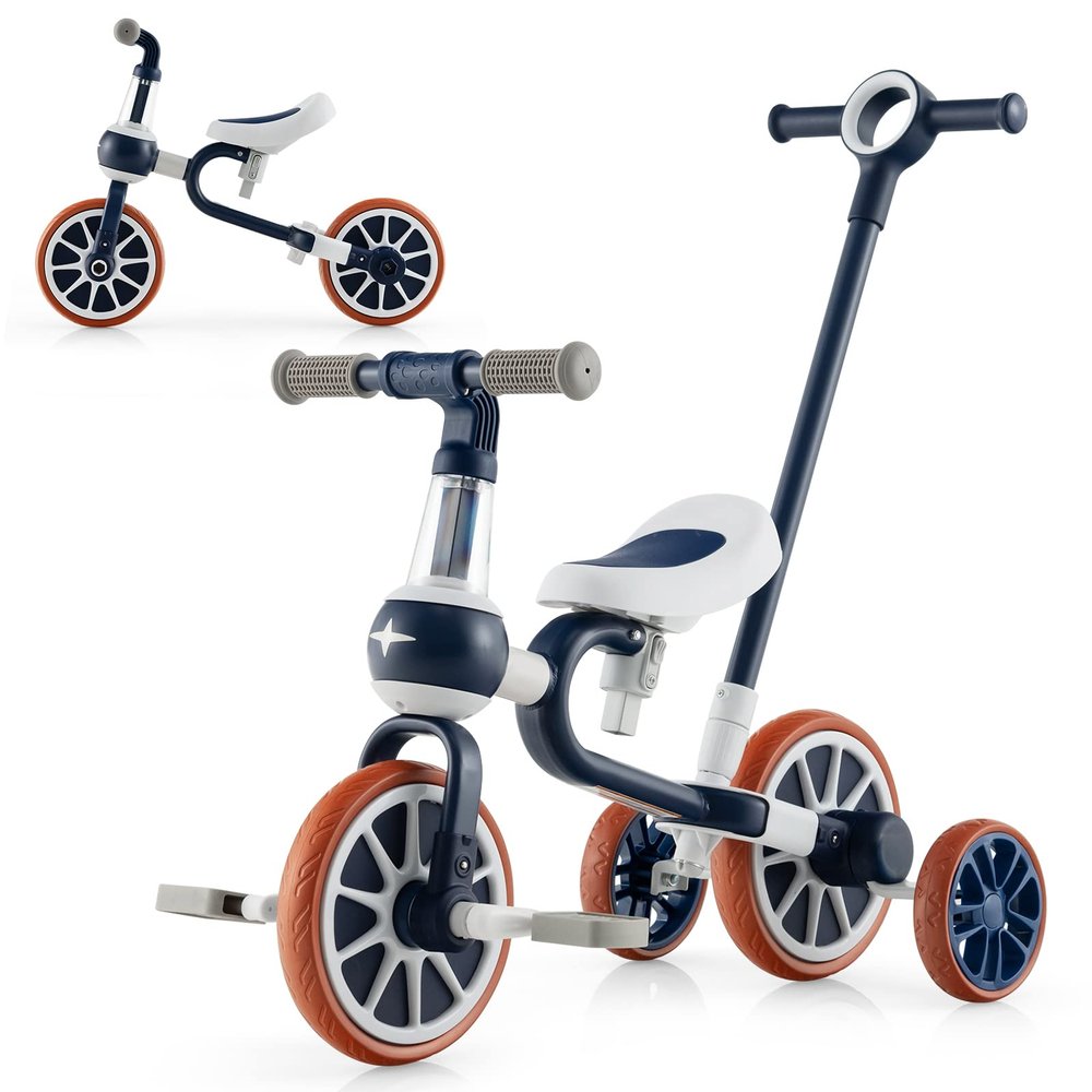 BABY JOY 4 in 1 Tricycle for Toddlers Age 2-4, Kids Trike Baby Balance Bike w/Adjustable Seat & Push Handle, Removable Pedals & Training Wheels, Ride-on Toy for Boys Girls (Blue)