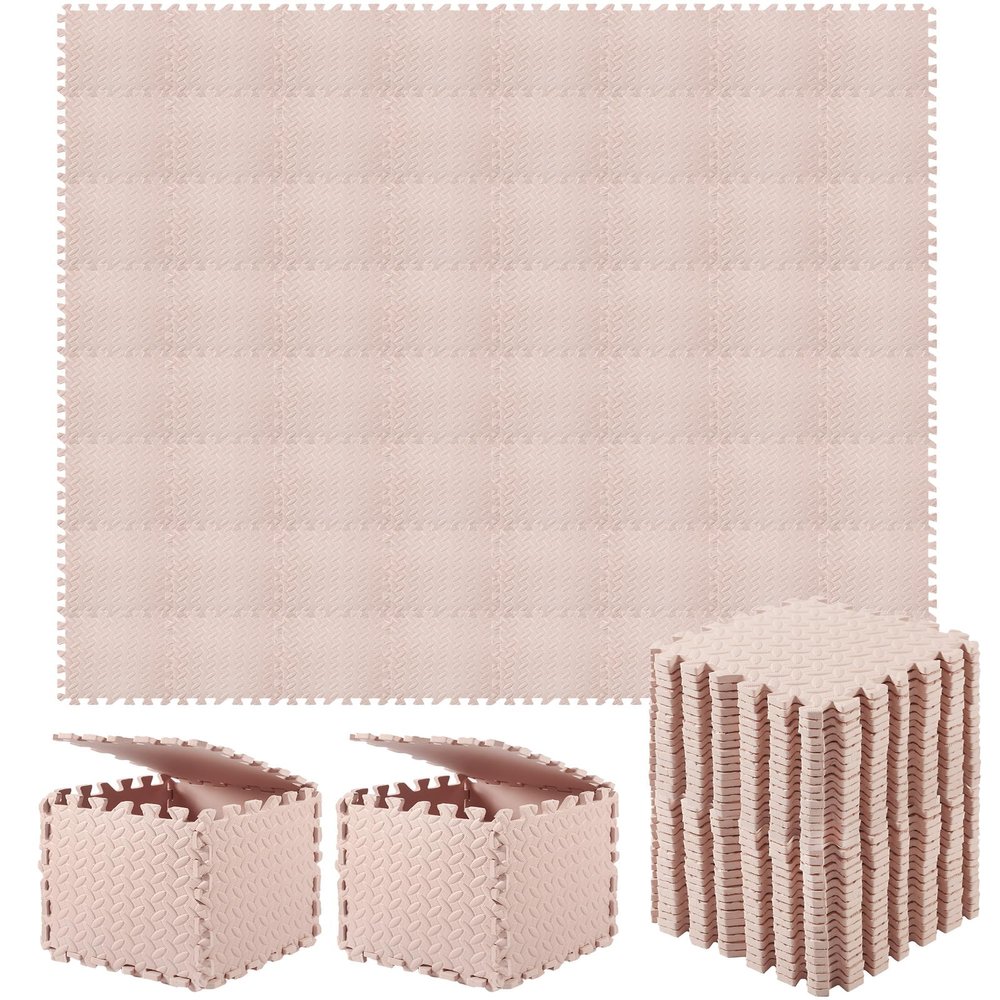 Shihanee Foam Floor Tiles Foam Floor Mats Play Mats Bulk with Borders Interlocking for Gym Nursery Bedroom(64ft,Beige)