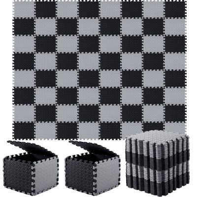 Shihanee Foam Floor Tiles Foam Floor Mats Play Mats Bulk with Borders Interlocking for Gym Nursery Bedroom(64ft,Black, Gray)