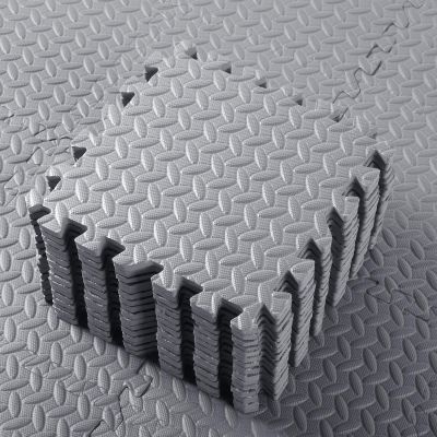 Shihanee Foam Floor Tiles Foam Floor Mats Play Mats Bulk with Borders Interlocking for Gym Nursery Bedroom(64ft,Gray)