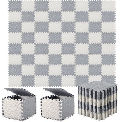 Shihanee Foam Floor Tiles Foam Floor Mats Play Mats Bulk with Borders Interlocking for Gym Nursery Bedroom(64ft,Gray, White)