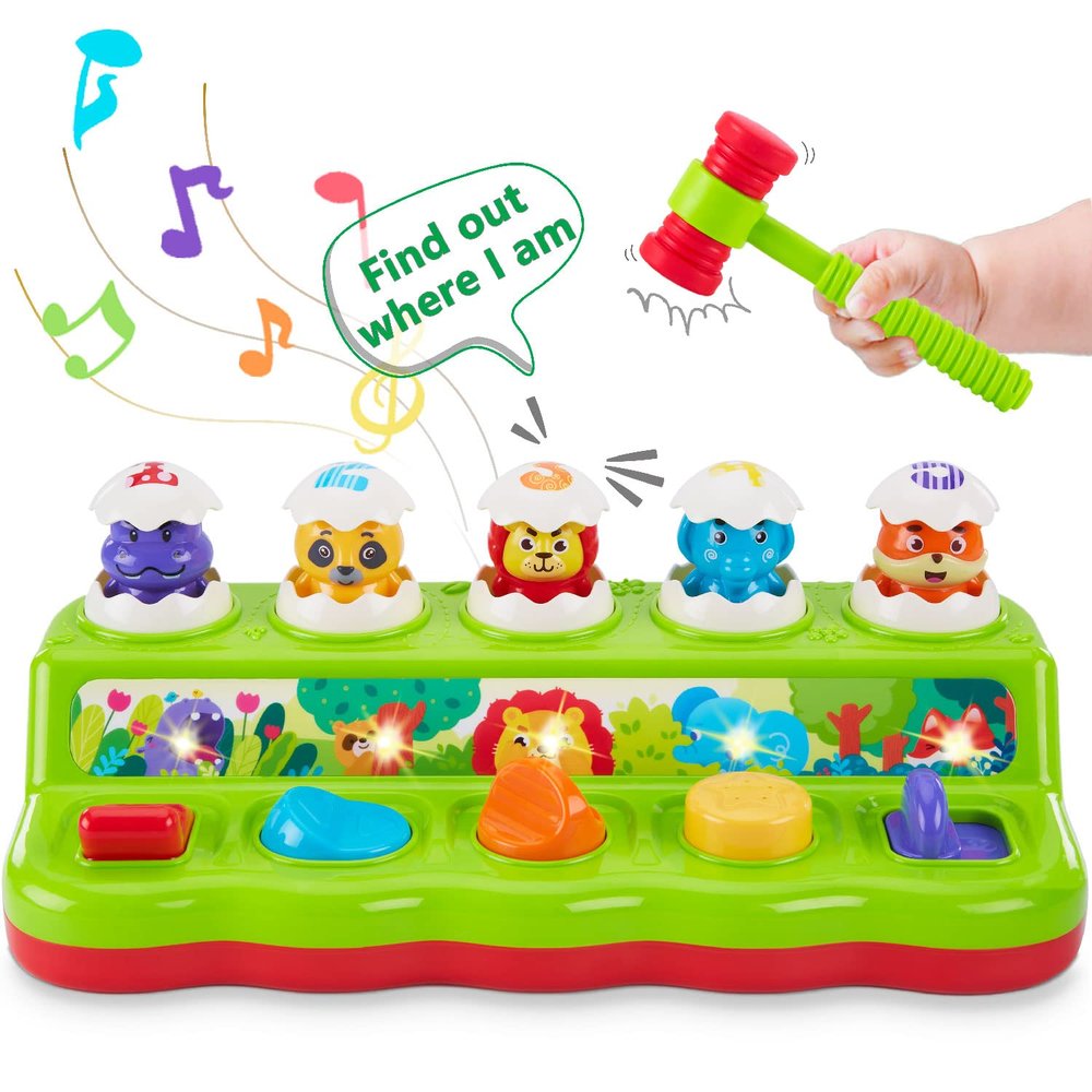 1 Year Old Toys for Boys Girls Birthday Gift, Cause and Effect Animal Pop Up Toy with Music and Light for Toddlers 1-3, Preschool Learning Educational Toys Valentines Easter Gifts for babies 12 months