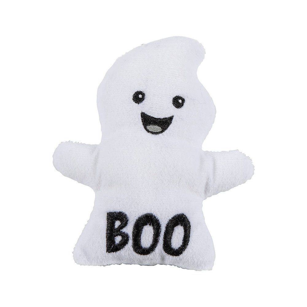 Adorable White Halloween Stuffed Ghosts with Boo Print - 3.75" x 4.25" (Pack of 12) - Perfect for Trunk-or-Treat Event Giveaways, Halloween Party Favors, or Game Prizes
