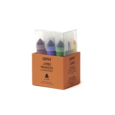 Omy Signature Jumbo Washable Markers | Box of 9 Bright Colors | Giant Tips for Easy Coloring | Non-Staining Washable Ink | Perfect for Toddlers First Drawings | Ages 18 Months and Up