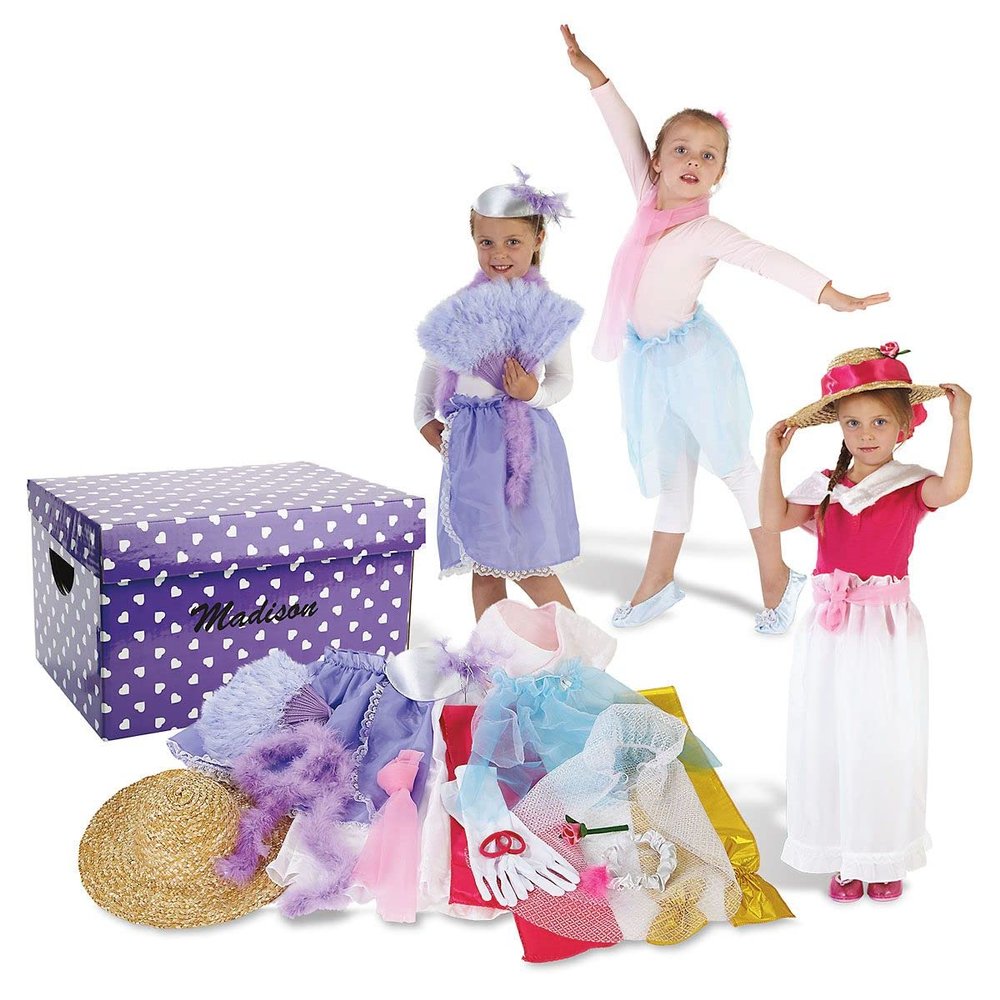 Lillian Vernon Personalized Kids Dress-Up Trunk and Accessories - 16" x 10-1/2" x 8-1/2"H cardboard trunk