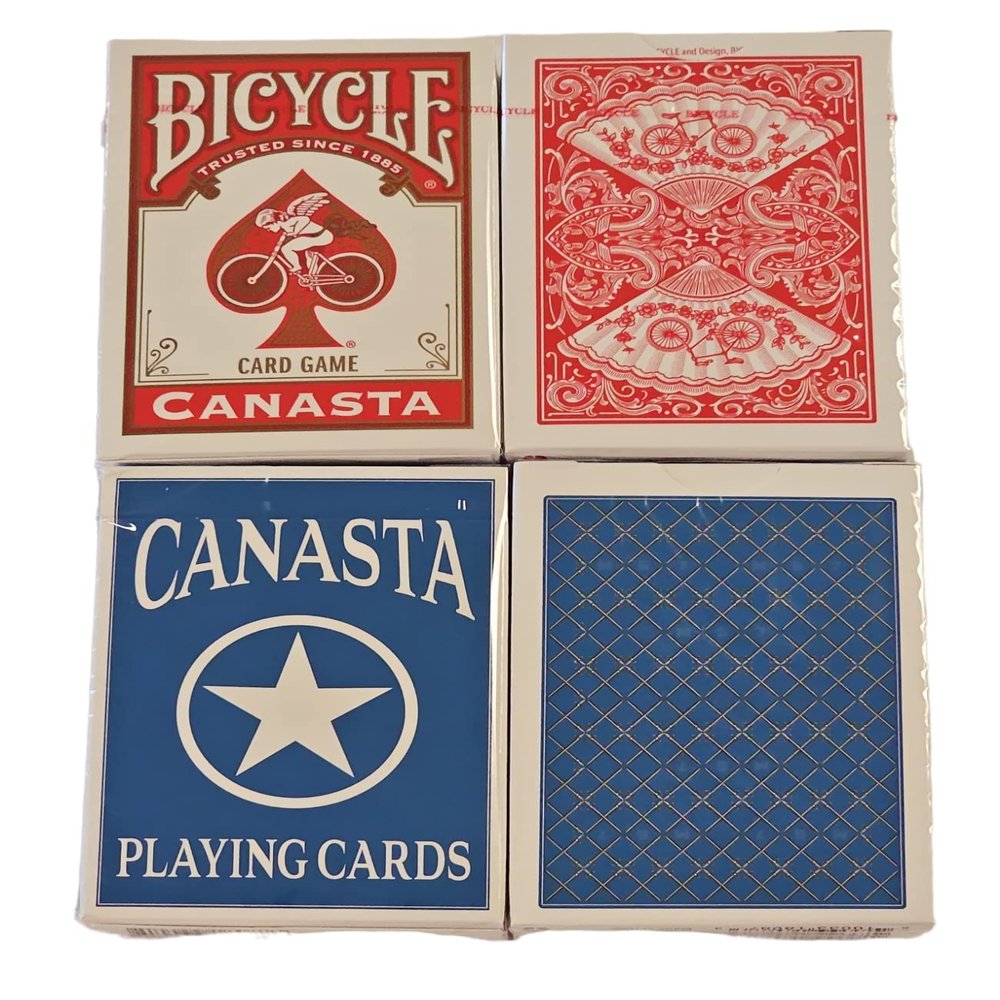 4 Deck Set Bicycle Canasta Playing Cards 2 Red & 2 Blue