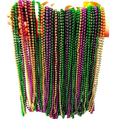 Dondor Festive Metallic Beaded Necklaces (144 Pack, GREEN, GOLD, PURPLE)