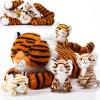 5 Pcs Tiger Stuffed Animals Plush Toy Set 16 Inch Stuffed Mommy Tiger with 4 Baby Cubs in Zippered Belly Cuddly Plushies for Kids Boys Girls Valentine New Year Easter Forest Birthday Party(Cute) view 1