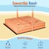 Kids Wooden Sandbox with Cover, Foldable Bench Seats, Retractable Roof, Outdoor Playset, Large Sand Pit with Lid (Natural Wood, Blue & White Striped Canopy, 48 Inch) view 2