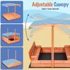 Kids Wooden Sandbox with Cover, Foldable Bench Seats, Retractable Roof, Outdoor Playset, Large Sand Pit with Lid (Natural Wood, Blue & White Striped Canopy, 48 Inch) view 3