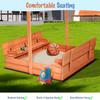 Kids Wooden Sandbox with Cover, Foldable Bench Seats, Retractable Roof, Outdoor Playset, Large Sand Pit with Lid (Natural Wood, Blue & White Striped Canopy, 48 Inch) view 4
