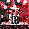18th Birthday Decorations for Boys Girls, Red and Black Happy 18th Birthday Balloons Banner Number 18 Balloons Hanging Swirls Tablecloth Foil Fringe Curtains for 18 year old Birthday Party Decorations view 1