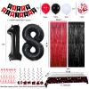 18th Birthday Decorations for Boys Girls, Red and Black Happy 18th Birthday Balloons Banner Number 18 Balloons Hanging Swirls Tablecloth Foil Fringe Curtains for 18 year old Birthday Party Decorations view 2