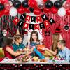 18th Birthday Decorations for Boys Girls, Red and Black Happy 18th Birthday Balloons Banner Number 18 Balloons Hanging Swirls Tablecloth Foil Fringe Curtains for 18 year old Birthday Party Decorations view 4