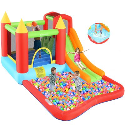 WONFUY Inflatable Bounce House, Kids Bouncy House Slide with Blower, Long Slide, Fun Pool/Ball Pit, Climbing Wall, Basketball Rim, Outdoor Backyard Jumping Castle Bounce House for Kids 3-10 Years