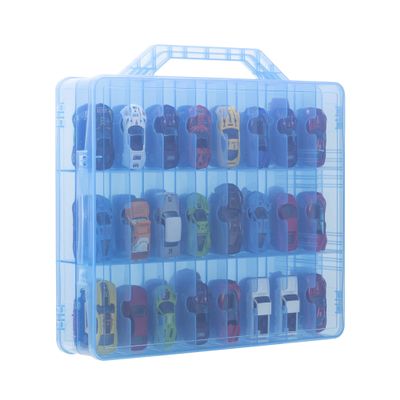 KISLANE Double Sided Storage Case for 48 Cars, Matchbox Cars, Mini Toys, Small Dolls - Portable Transparent Case (Blue)