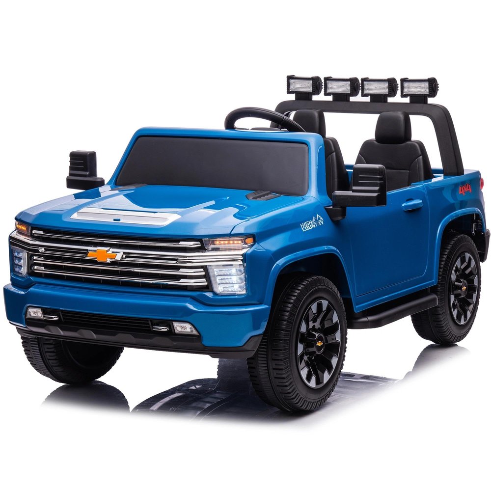 Sopbost Licensed Chevy Silverado 24V Ride On Truck for Big Kids, 2 Seater 4WD Electric Car with Parent Remote, EVA Tires, Bluetooth, Kids Ride On Toy Ages 38, Blue