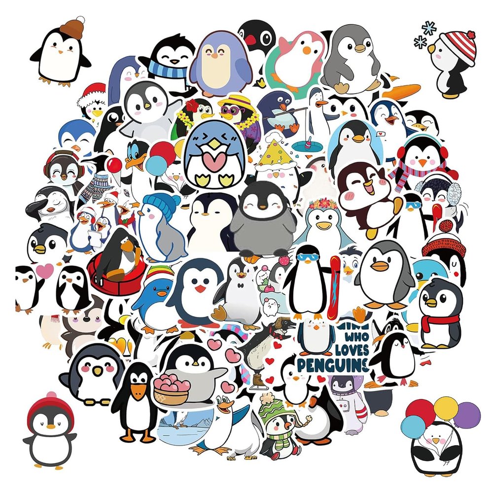 100 PCS Penguin Stickers,Cute Vinyl Waterproof Sticker for Water Bottle Laptop Guitar Phone Skateboard,Penguin Gifts for Kids Teens Girls