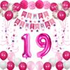 19th Birthday Decorations for Girls Women, Pink Happy Birthday Balloons Supplies Including 19 Pink Number Balloons, Star Streamers, Hanging Swirls view 1
