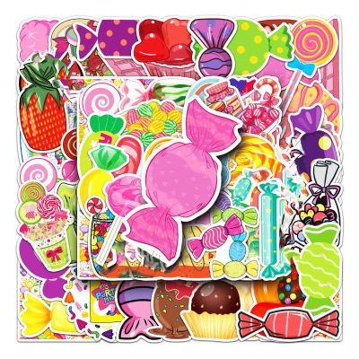 50pcs Colorful Candy Stickers Cute Desserts Lollipop Sticker for Water Bottle Laptop Skateboard Luggage Suitcase Computer Scrapbook Bike Cars, Waterproof Cartoon Sweetmeats Decals for Teens Kids Girls