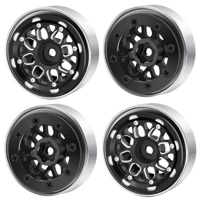 4pcs Beadlock Wheel Rims 1.0inches RC Crawler Beadlock Hubs for 1/18 TRX4M 1/24 Axial Scx24 Vehicles Car (Black)