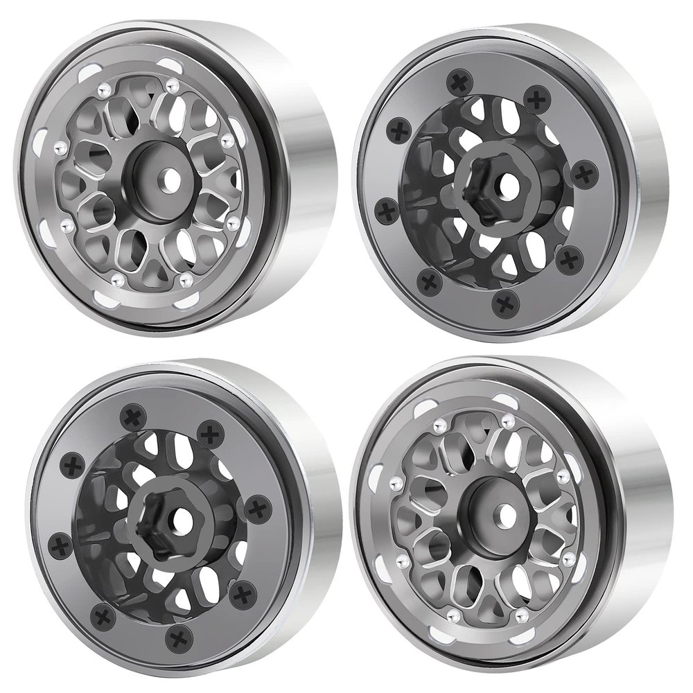 4pcs Beadlock Wheel Rims 1.0inches RC Crawler Beadlock Hubs for 1/18 TRX4M 1/24 Axial Scx24 Vehicles Car (Titanium)
