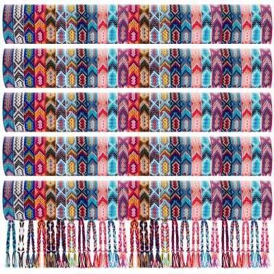 Henoyso 24 Pcs Woven Friendship Bracelets Bulk Adjustable Braided String Nepal Bracelets String with Sliding Knot Closure Gift for Women Girls Birthday Party Camp Favor (Boho Style)