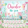 Oneder the Sea 1st Birthday Girl Decorations, Under the Sea Ocean Animal Happy Birthday Backdrop Banner High Chair Banner Cupcake Cake Topper Printed Balloons for One Year Old Girls Party view 2