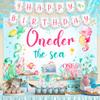 Oneder the Sea 1st Birthday Girl Decorations, Under the Sea Ocean Animal Happy Birthday Backdrop Banner High Chair Banner Cupcake Cake Topper Printed Balloons for One Year Old Girls Party view 3