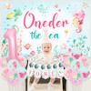Oneder the Sea 1st Birthday Girl Decorations, Under the Sea Ocean Animal Happy Birthday Backdrop Banner High Chair Banner Cupcake Cake Topper Printed Balloons for One Year Old Girls Party view 4