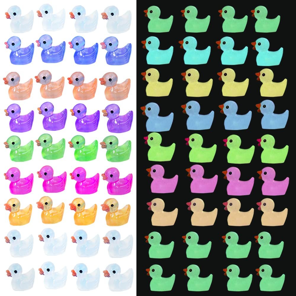 AWAWEELON 100 Pcs Luminous Tiny Ducks Mini Resin Ducks Miniature Duck Figures Micro Dollhouse Duck Accessories for DIY Micro Landscape Fairy Garden Dollhouse