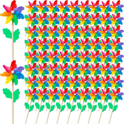 40 Pcs Rainbow Flower Pinwheels 9.84 Inch Plastic Colorful Windmills Garden Pinwheels Flower Wind Spinners with Wood Sticks for Kids Outdoor Garden Yard Decoration Rainbow Party Favors