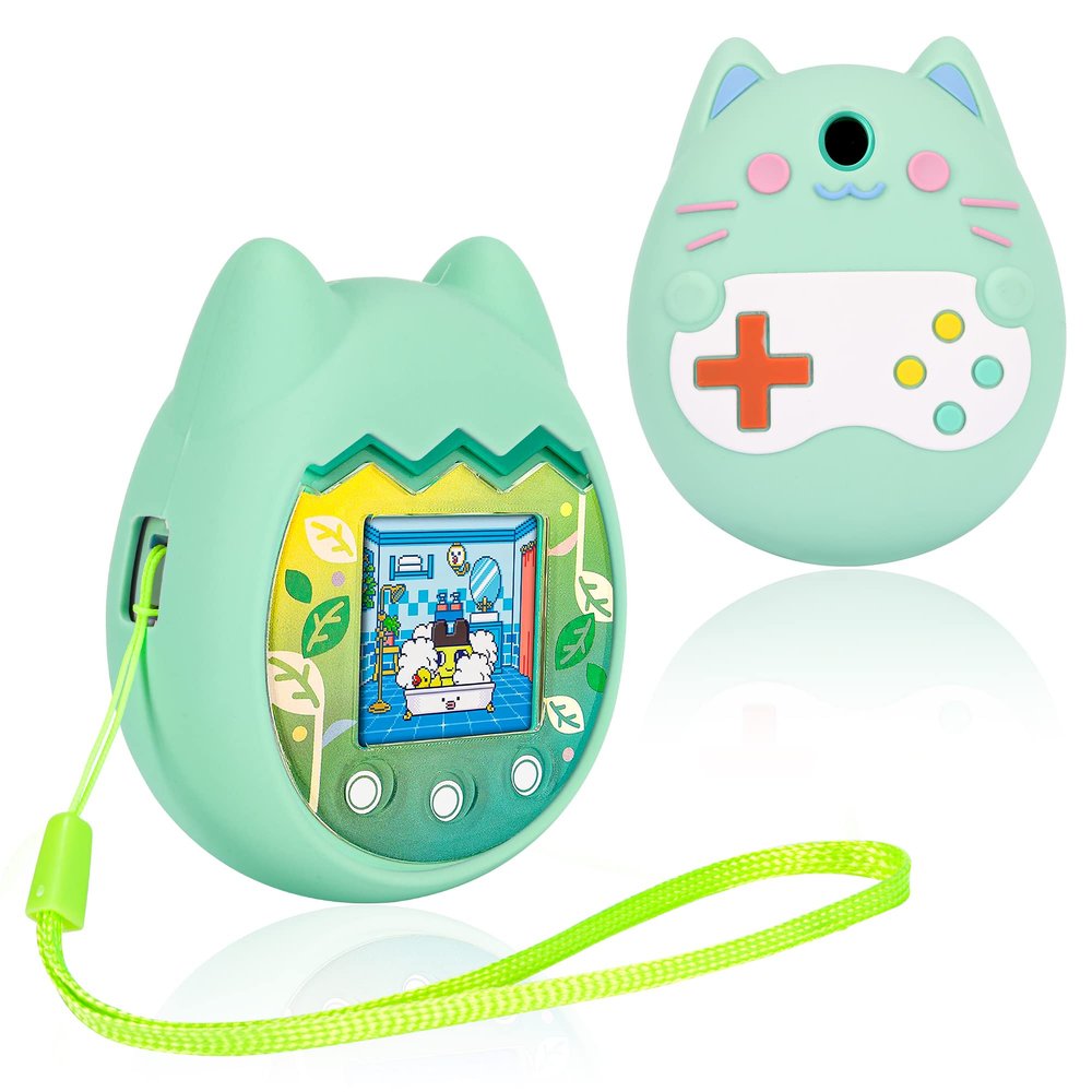 Meetikar Silicone Cover for Tamagotchi Pix Virtual Pet, Soft Case with Finger Lanyard (Green)