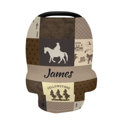 Personalized Cowboy Baby Car Seat Cover for Babies with Name, Custom West Style Baby Car Seats Canopy for Boys and Girls, Nursing Breastfeeding Stroller Covers Infant Car Seat Canopies for Newborn