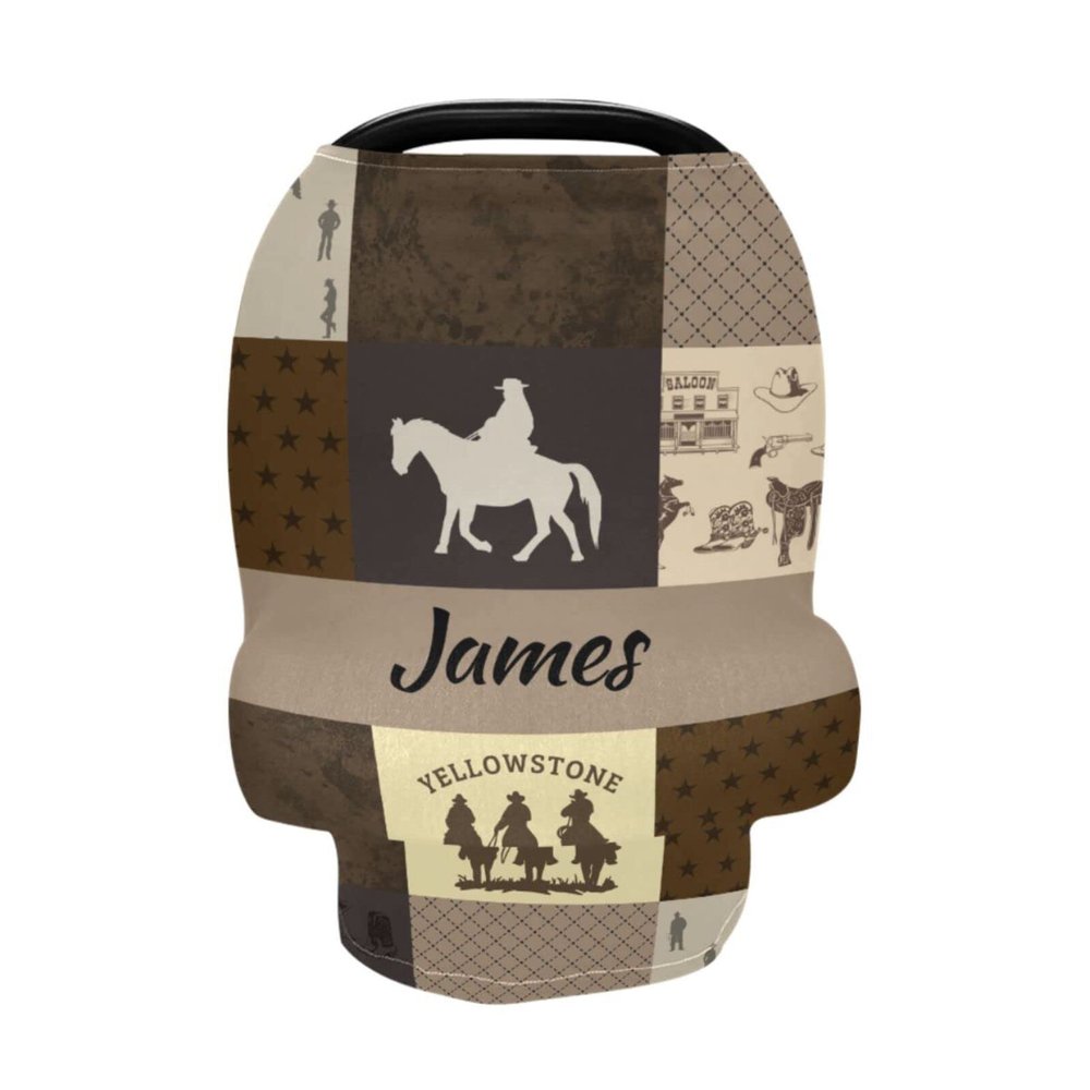 Personalized Cowboy Baby Car Seat Cover for Babies with Name, Custom West Style Baby Car Seats Canopy for Boys and Girls, Nursing Breastfeeding Stroller Covers Infant Car Seat Canopies for Newborn