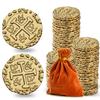 Metal Pirate Coins, Prefdo 100PCS X Large Gold Treasure Coin Set Spanish Doubloon Replicas Fantasy Metal Coins Pirate Gold Coins Tokens for Board Games Pirate Party Cosplay view 1
