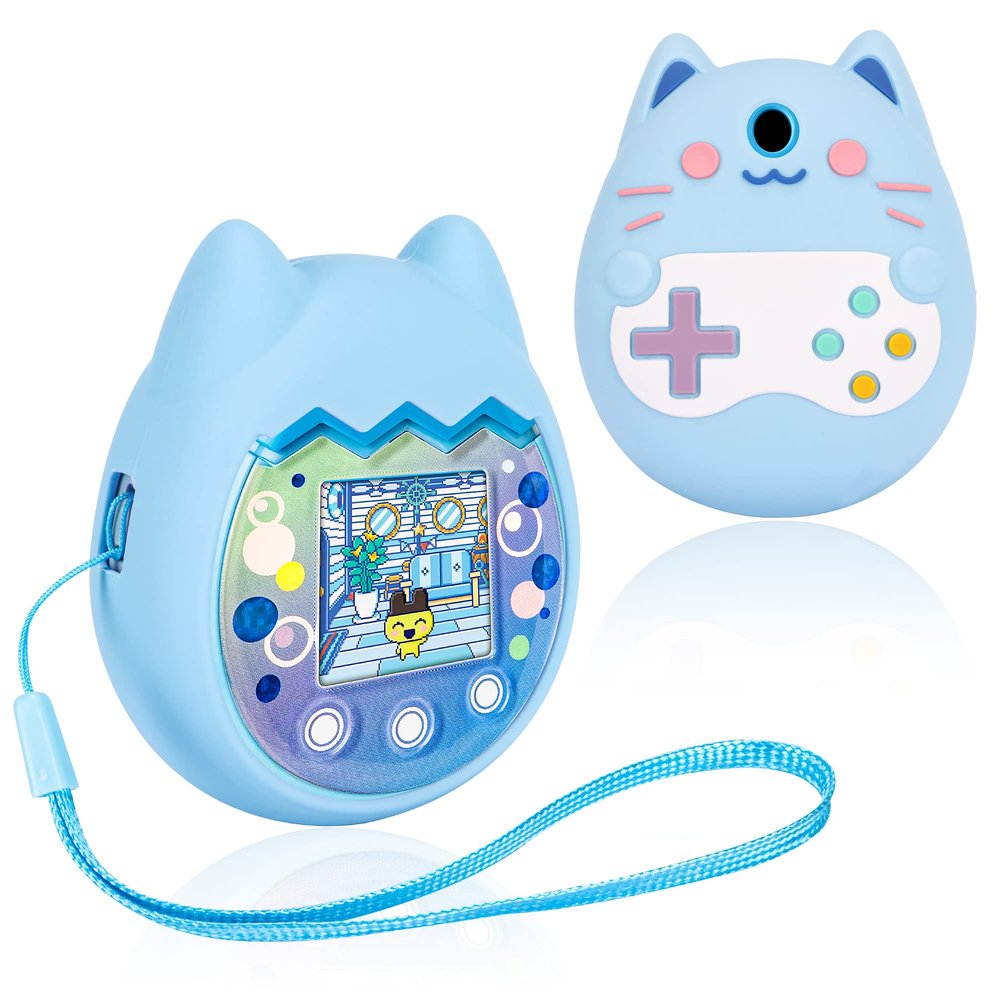 Meetikar Silicone Cover Compatible with Tamagotchi Pix Virtual Pet Game Machine, Protective Sleeve for Tamagotchi Pix with Finger Lanyard, Soft Cover for Tamagotchi Pix Pet Toy (Blue)